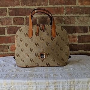 Dooney & Bourke brown canvas zip zip satchel